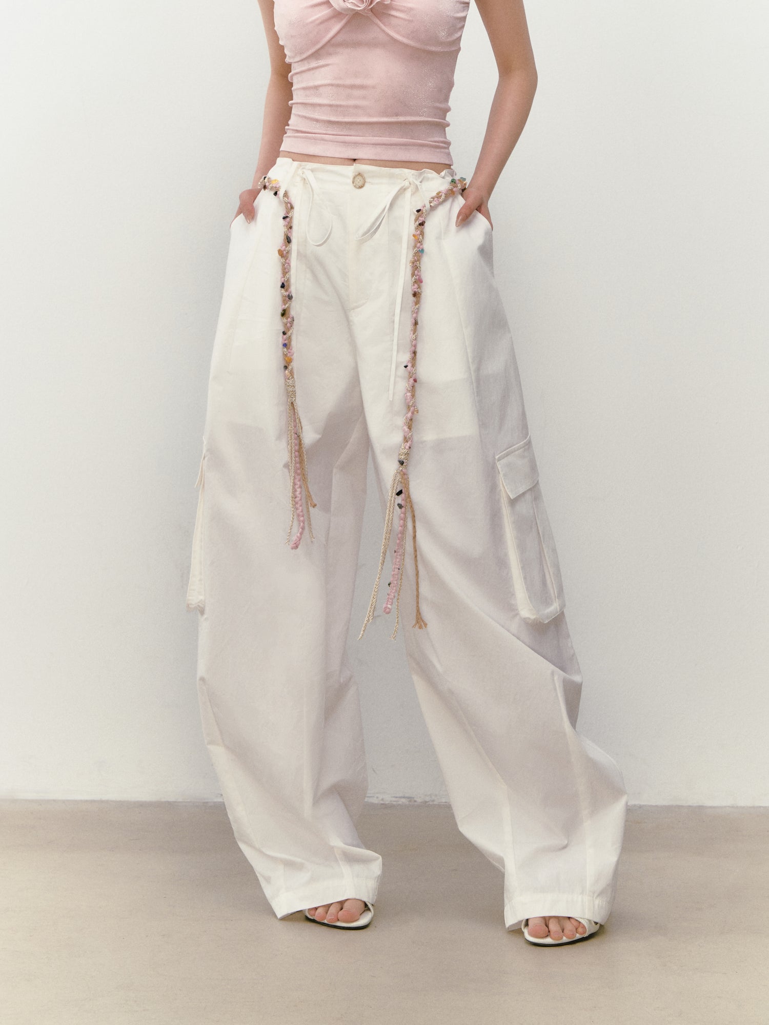 VIA PITTI VIABP319 Workwear large pocket beaded casual pants (2color)