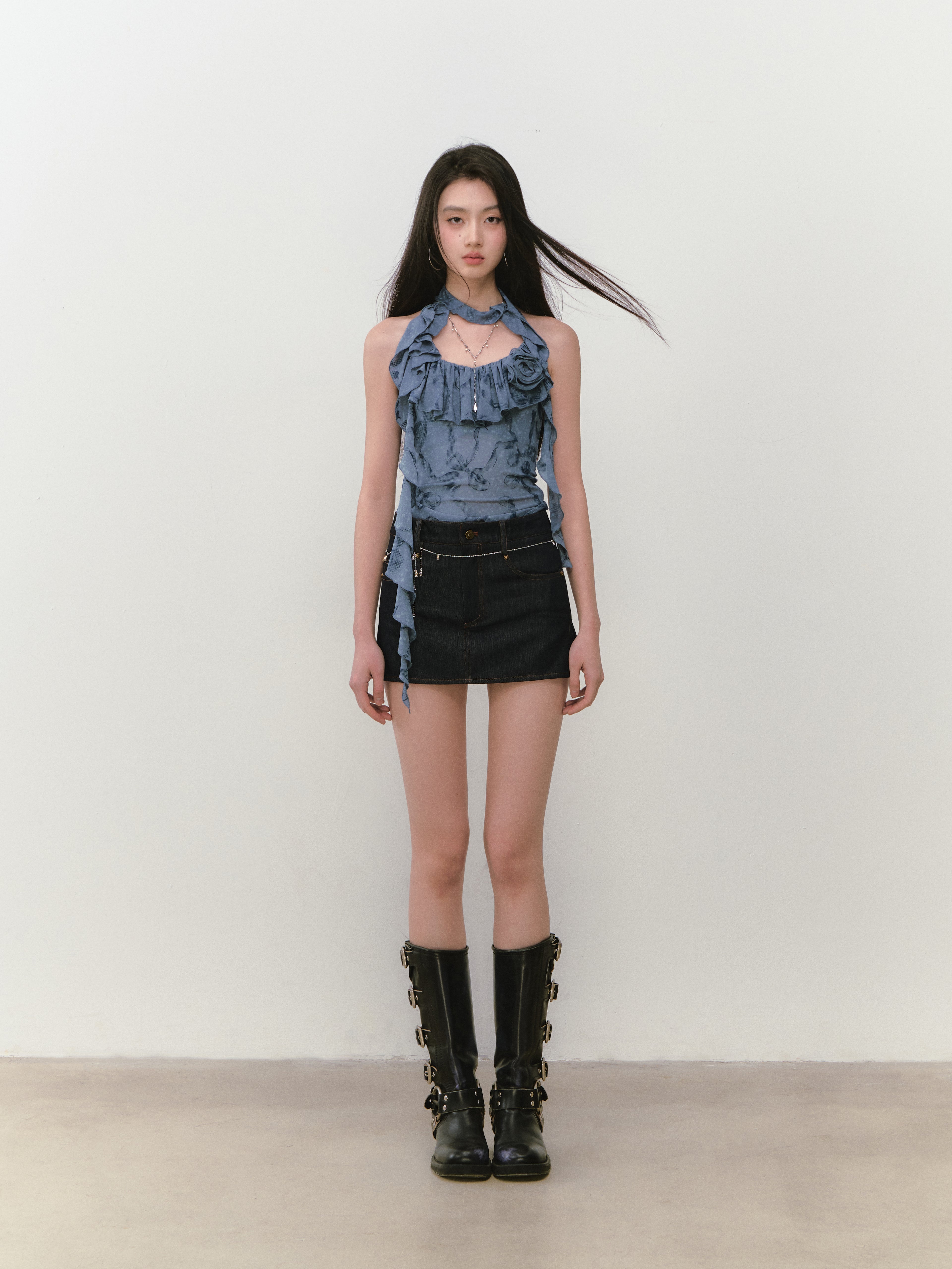 VIA PITTI VIABTP253 Flower ribbon halter neck vest (2color)
