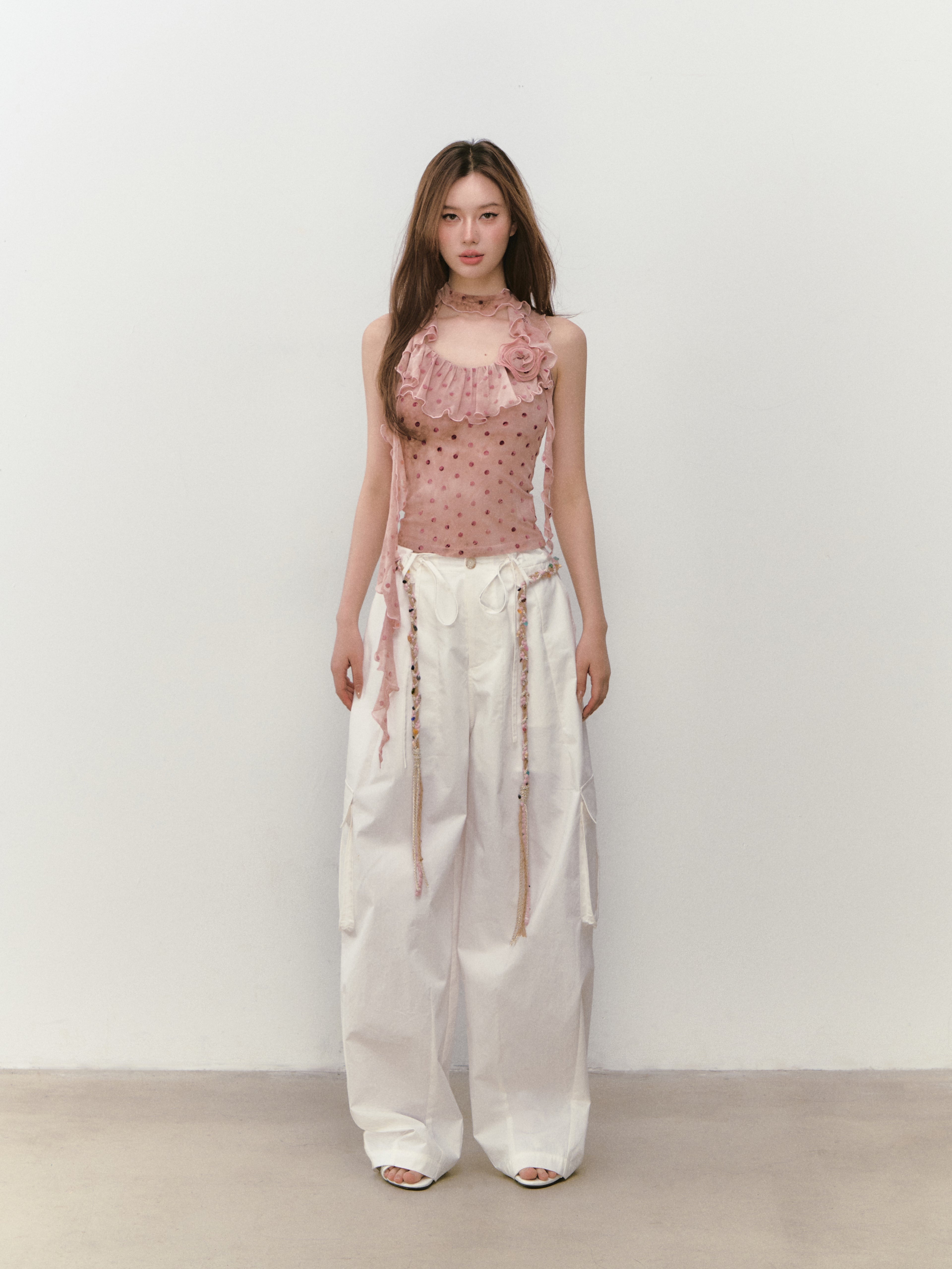 VIA PITTI VIABTP253 Flower ribbon halter neck vest (2color)