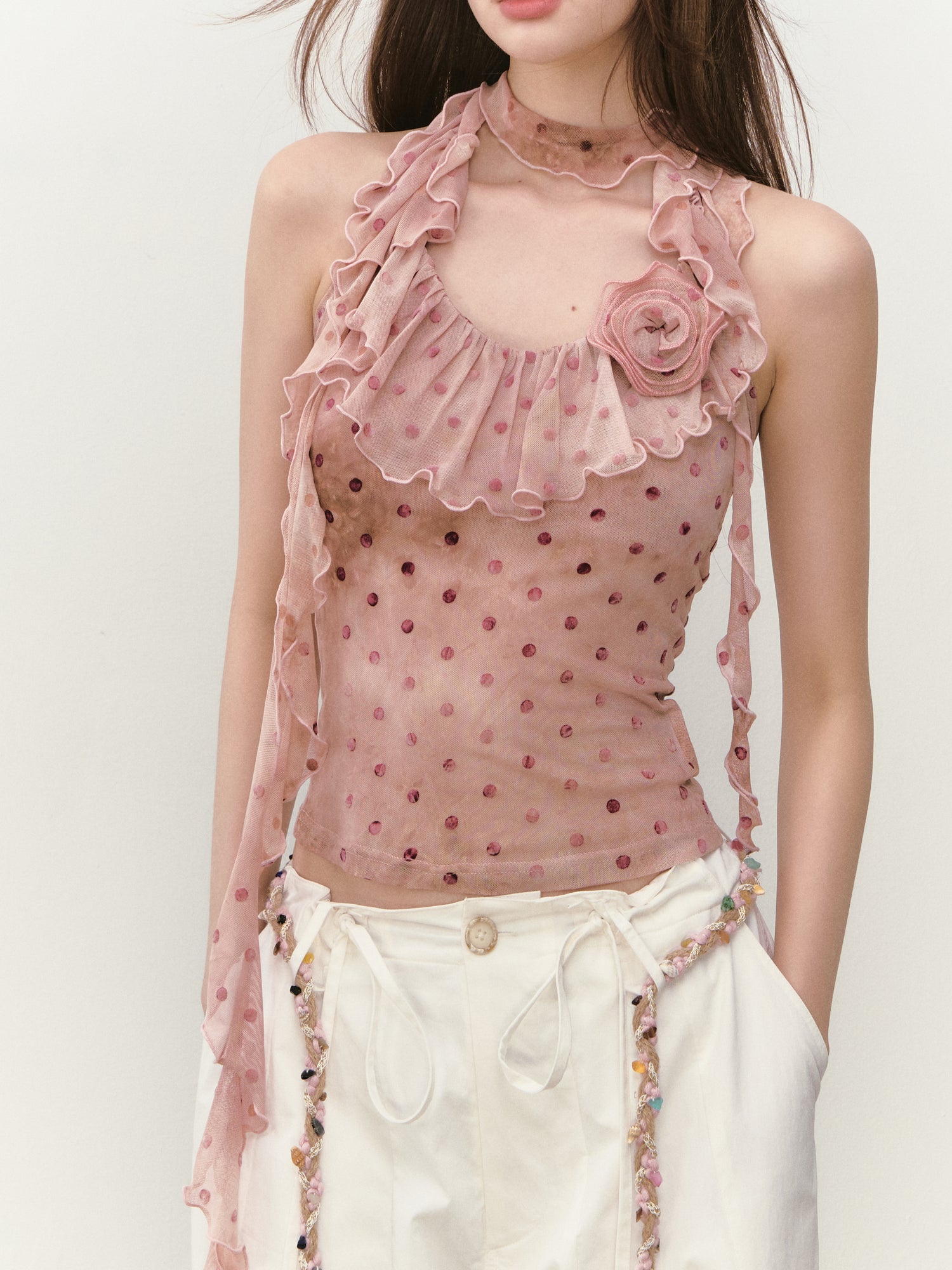 VIA PITTI VIABTP253 Flower ribbon halter neck vest (2color)