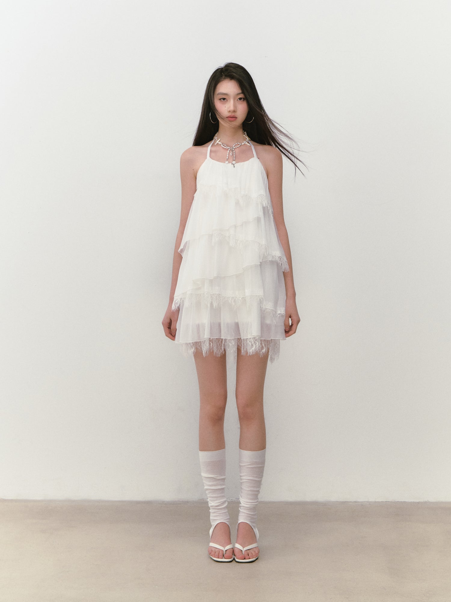 VIA PITTI VIABD335 Lace patchwork tiered dress