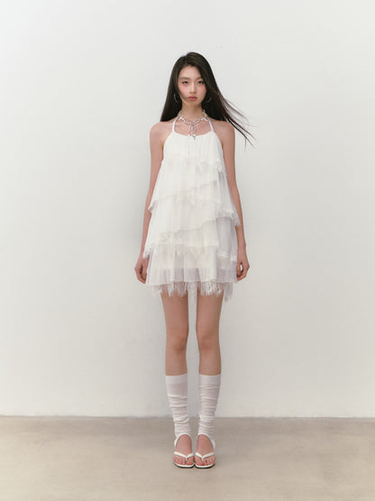 VIA PITTI VIABD335 Lace patchwork tiered dress