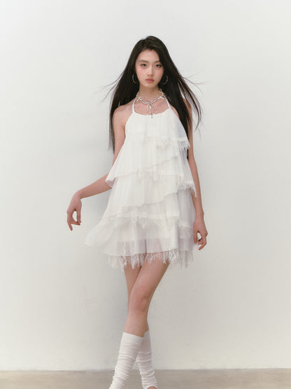 VIA PITTI VIABD335 Lace patchwork tiered dress