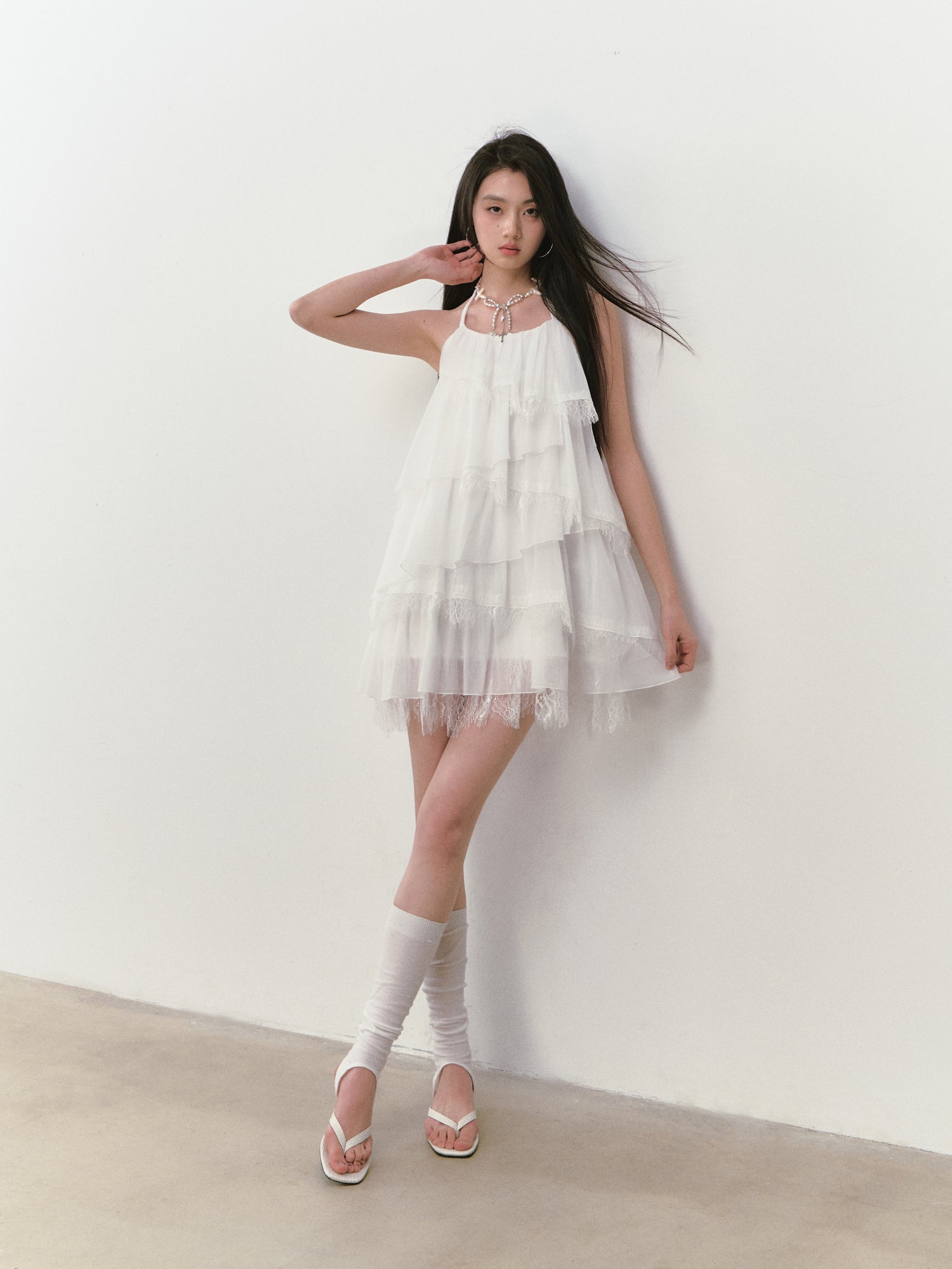 VIA PITTI VIABD335 Lace patchwork tiered dress
