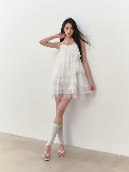 VIA PITTI VIABD335 Lace patchwork tiered dress
