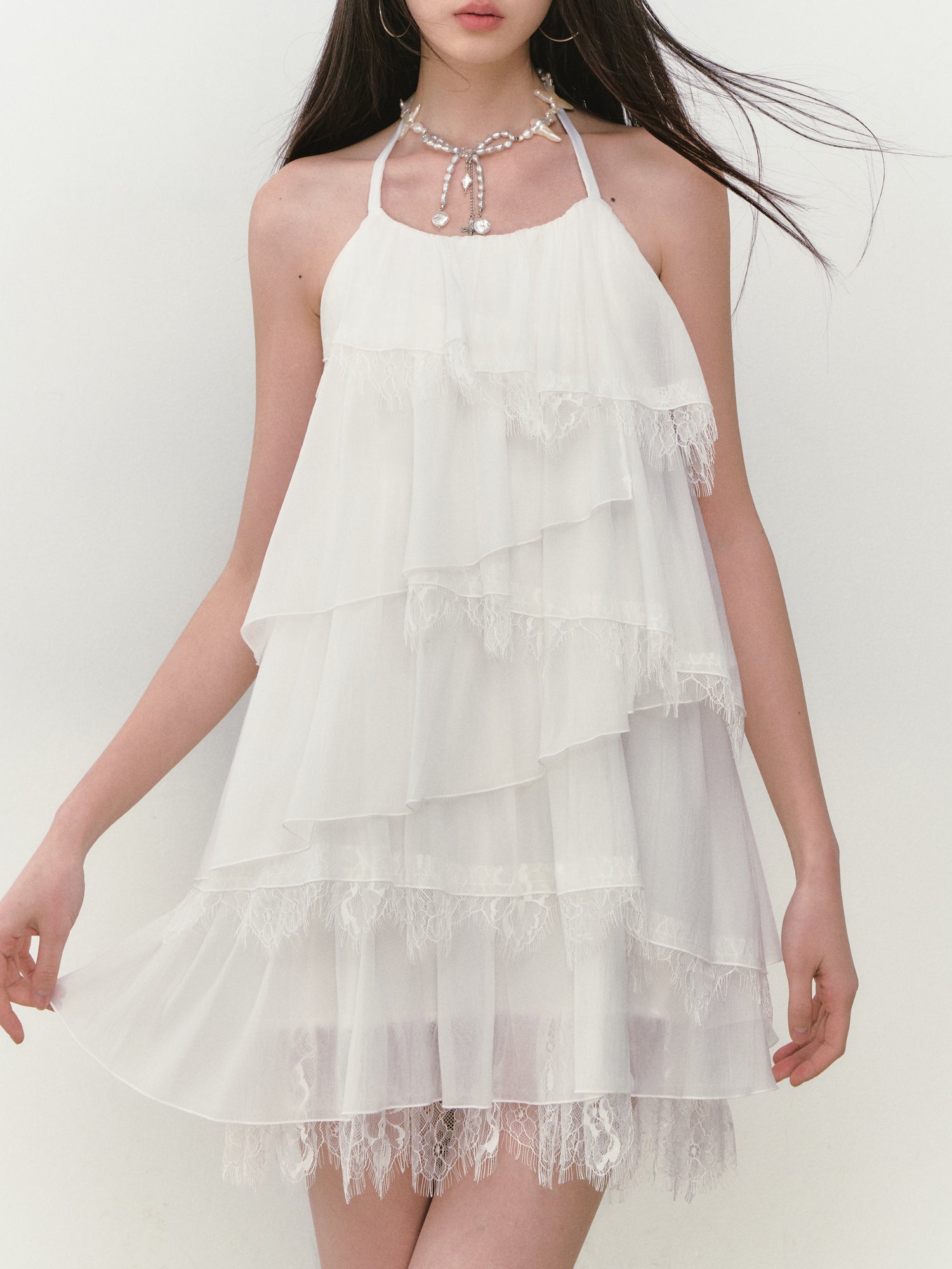 VIA PITTI VIABD335 Lace patchwork tiered dress