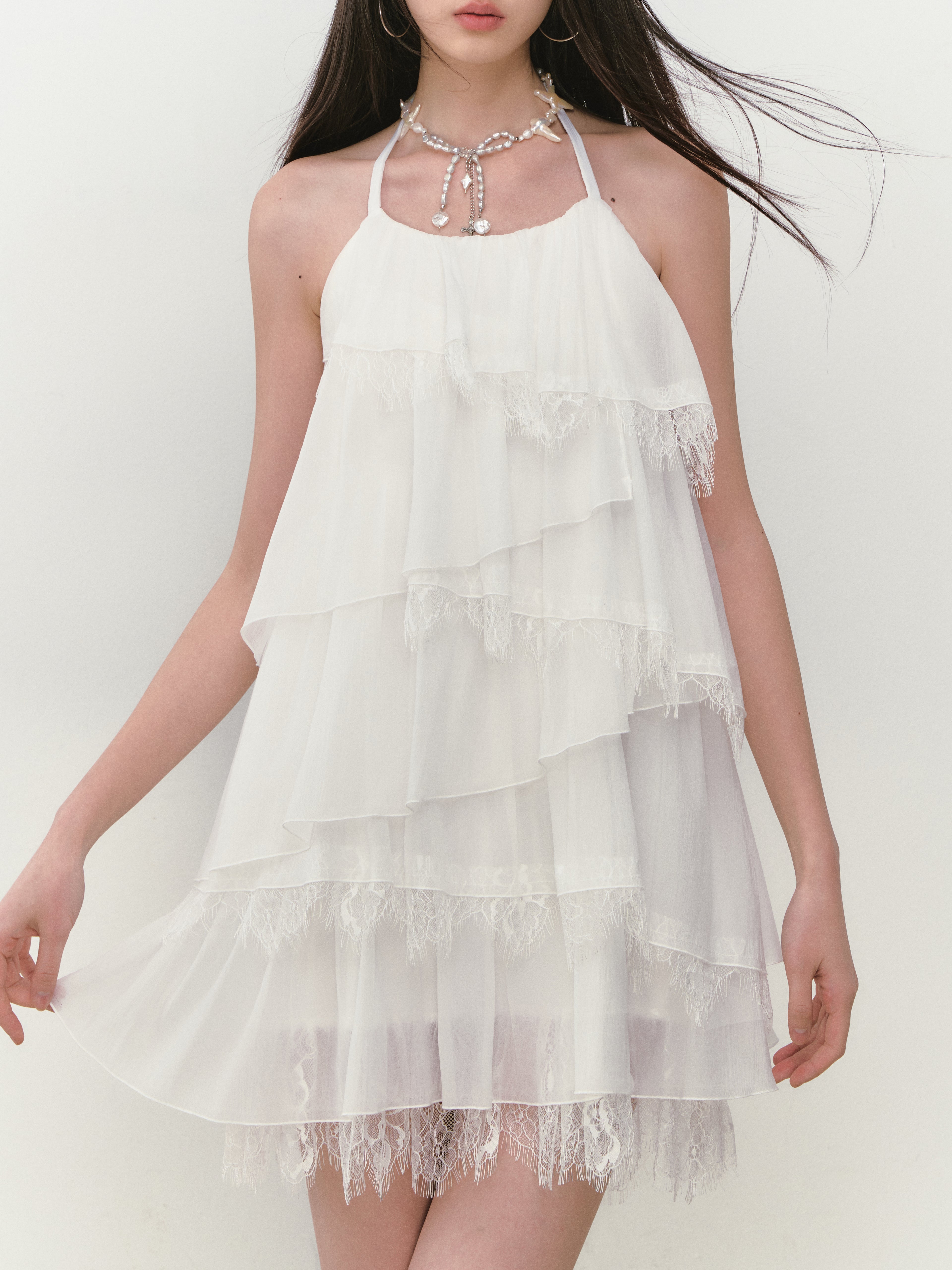 VIA PITTI VIABD335 Lace patchwork tiered dress