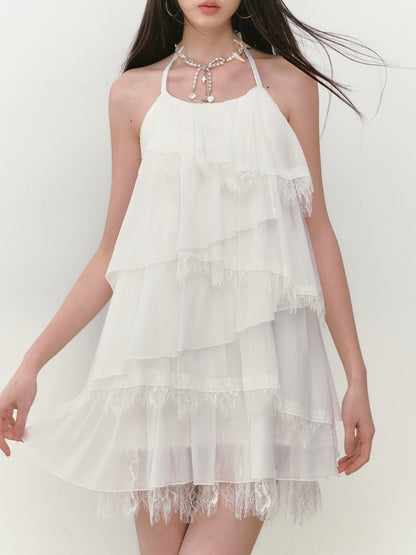 VIA PITTI VIABD335 Lace patchwork tiered dress