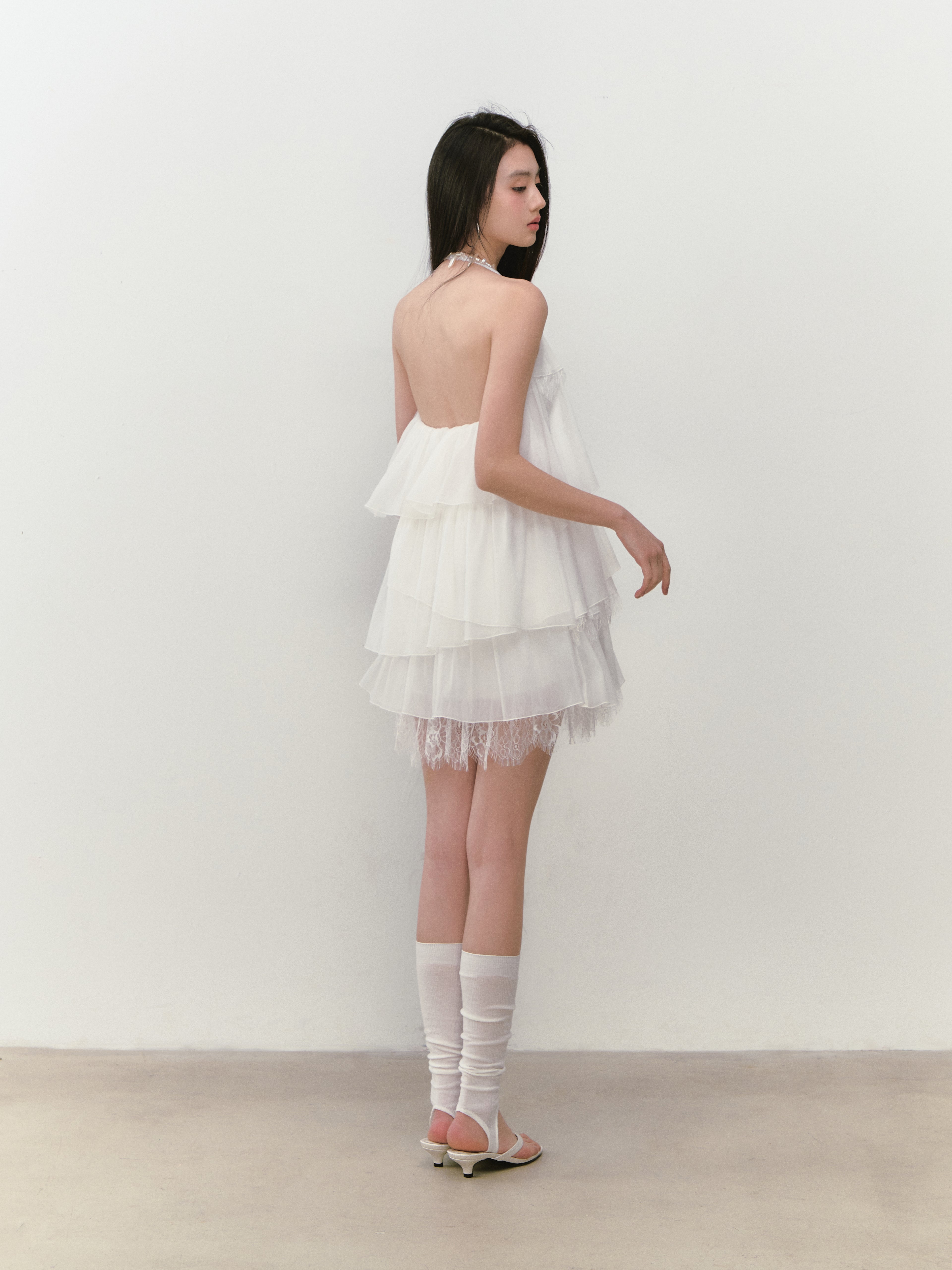 VIA PITTI VIABD335 Lace patchwork tiered dress