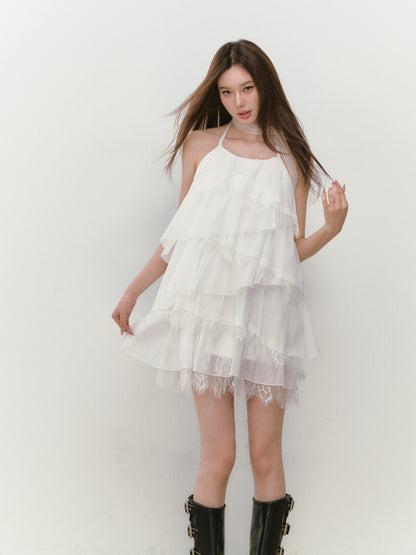 VIA PITTI VIABD335 Lace patchwork tiered dress
