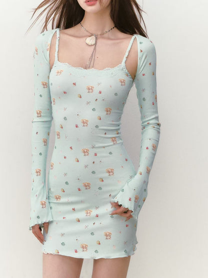 VIA PITTI VIABD342 Printed Dress + Blouse Two-Piece Set (2 color)