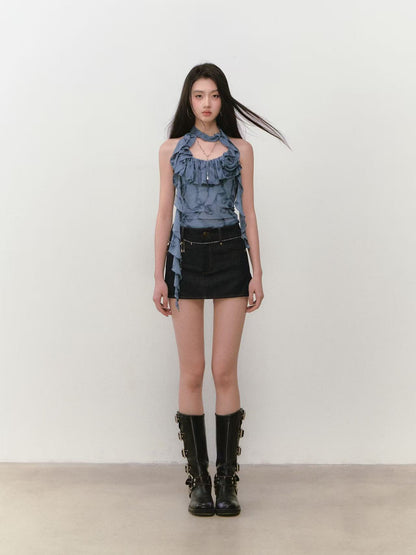 VIA PITTI VIABTP253 Ribbon Flower Halter Top(2 color)