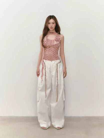 VIA PITTI VIABTP253 Ribbon Flower Halter Top(2 color)