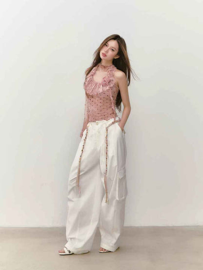 VIA PITTI VIABTP253 Ribbon Flower Halter Top(2 color)