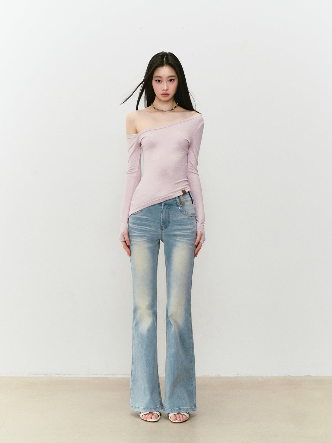 VIA PITTI VIABTP409 Shiny one shoulder irregular T-shirt