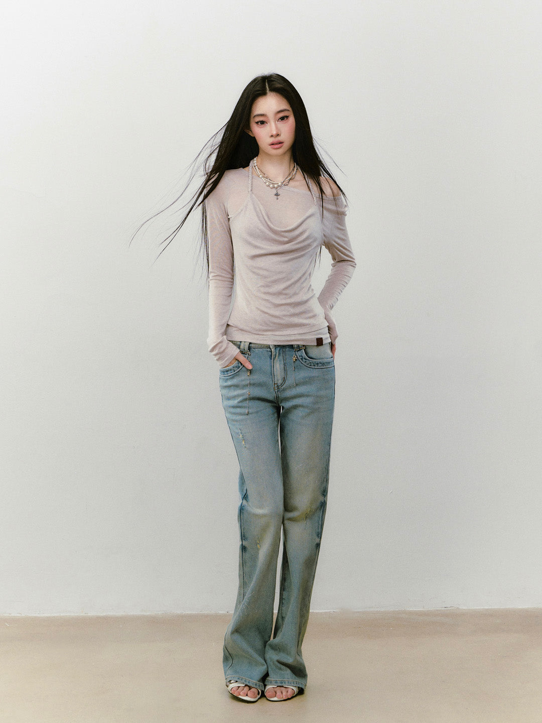 VIA PITTI VIABTP423 Fake two piece knitted base long sleeved T-shirts
