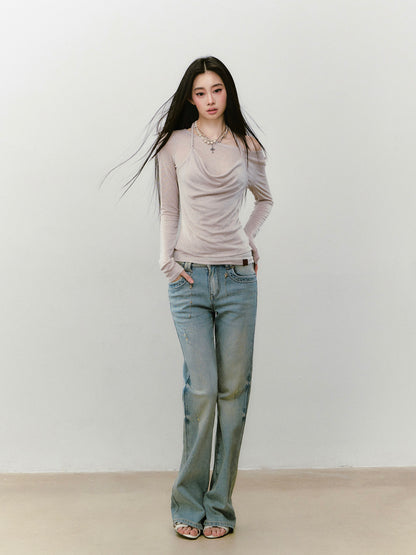 VIA PITTI VIABTP423 Fake two piece knitted base long sleeved T-shirts