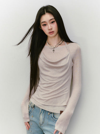 VIA PITTI VIABTP423 Fake two piece knitted base long sleeved T-shirts