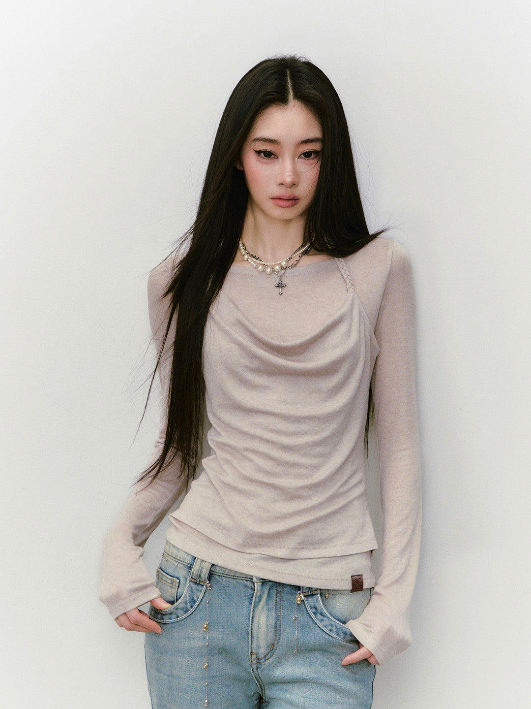 VIA PITTI VIABTP423 Fake two piece knitted base long sleeved T-shirts