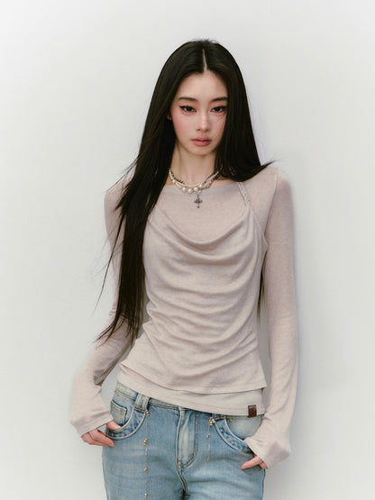 VIA PITTI VIABTP423 Fake two piece knitted base long sleeved T-shirts