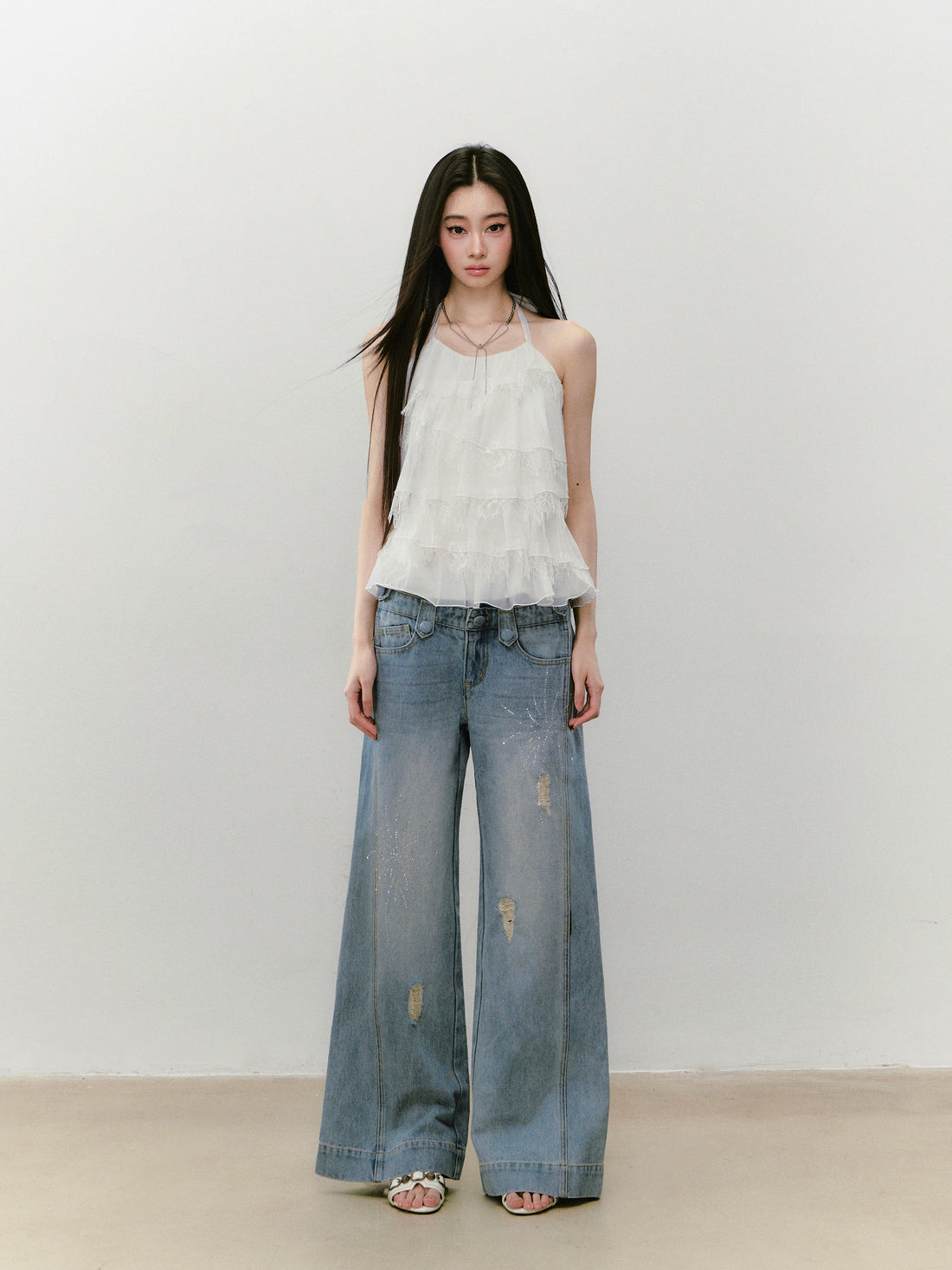 VIA PITTI VIABTP362 Splicing lace neck vest