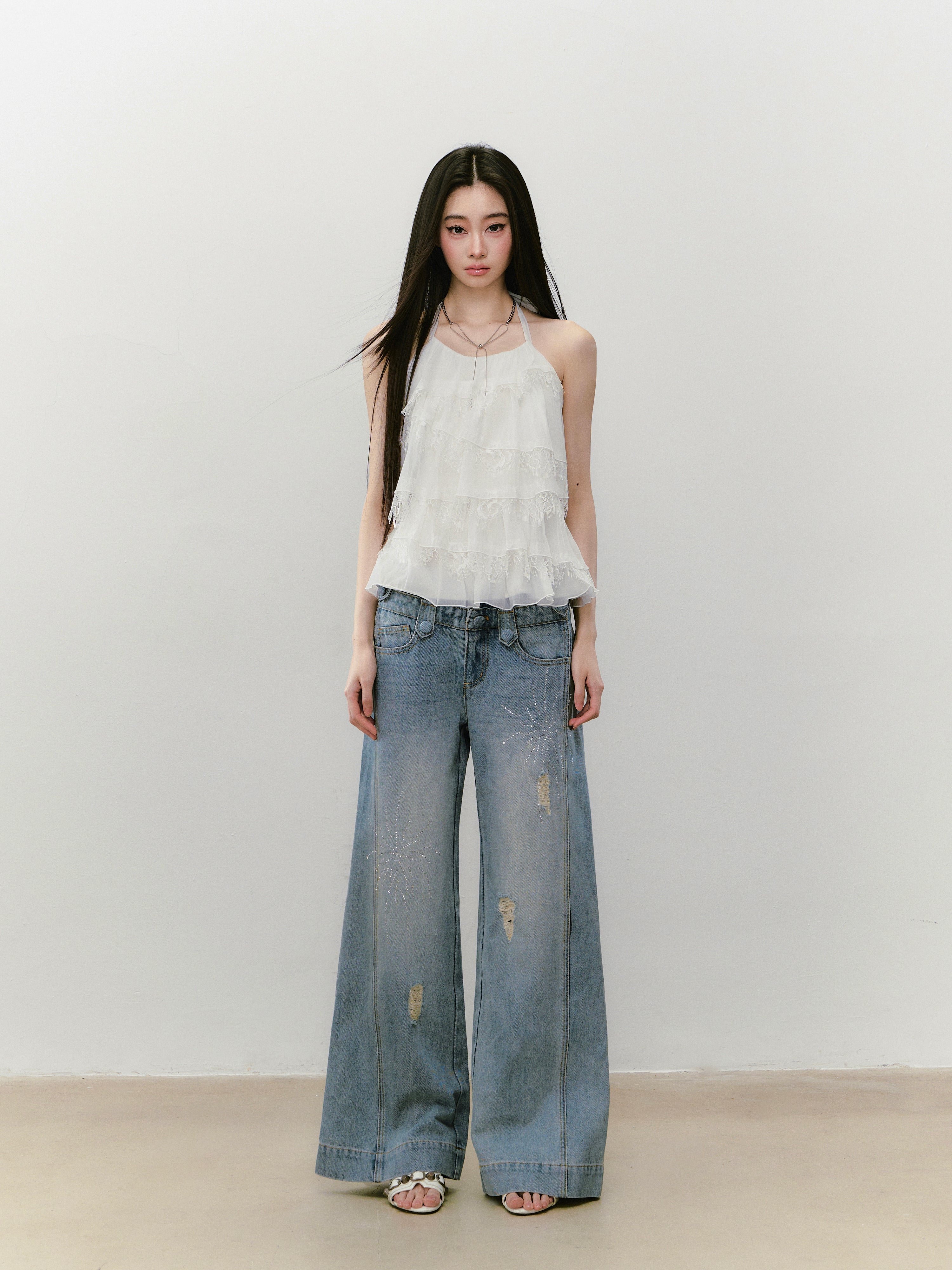VIA PITTI VIABTP362 Splicing lace neck vest