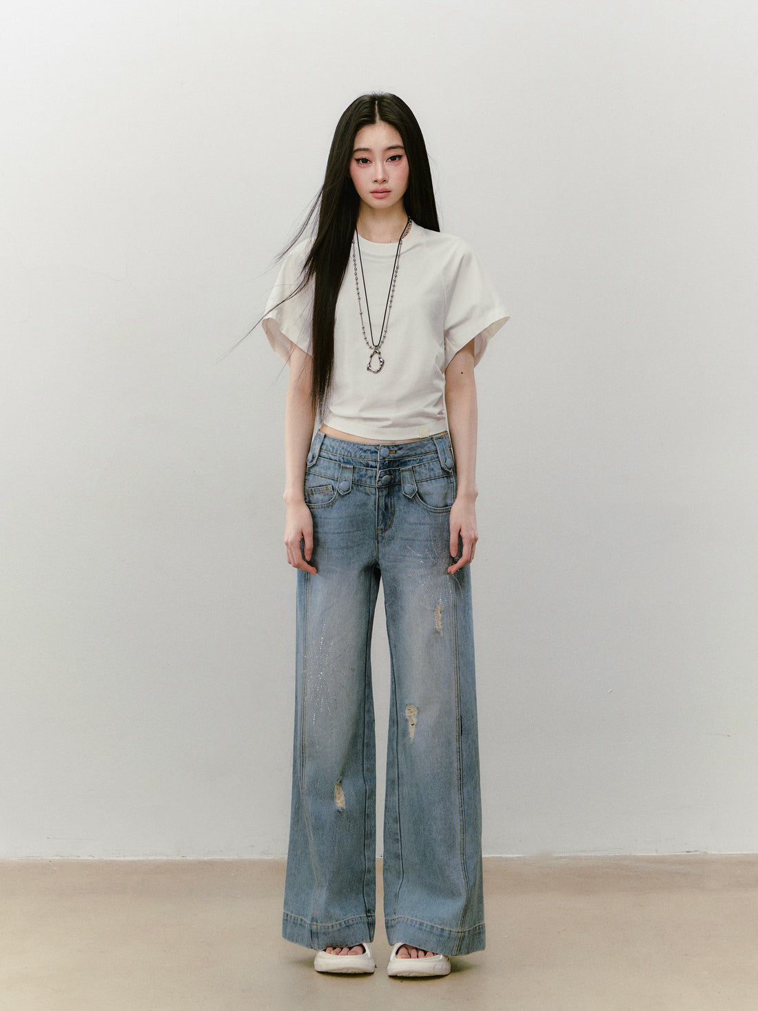 VIA PITTI VIABTP464 Round neck waist cinching loose T-shirt