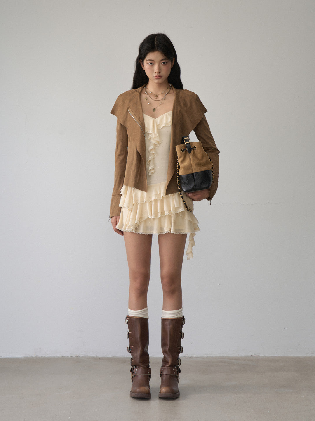 VIA PITTI VIACC485 Large collar short suede jacket