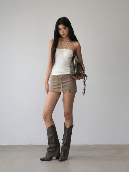 VIA PITTI VIACS496 Ribbed patchwork drawstring waist skirt