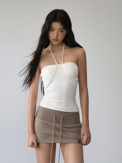 VIA PITTI VIACS496 Ribbed patchwork drawstring waist skirt