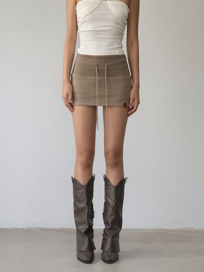 VIA PITTI VIACS496 Ribbed patchwork drawstring waist skirt