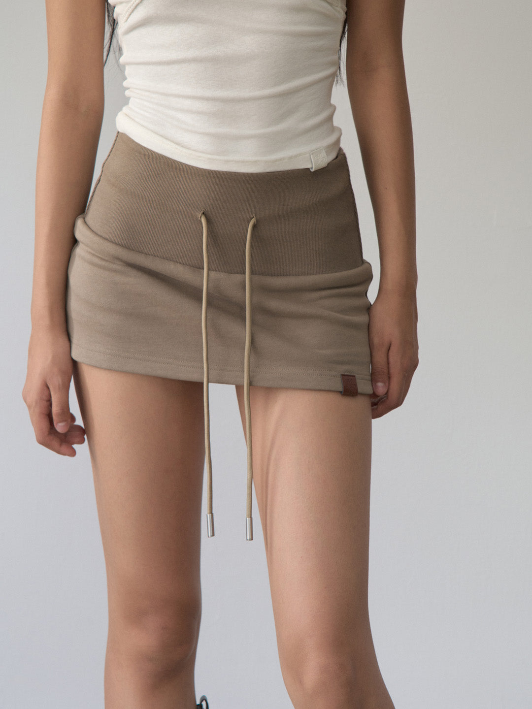 VIA PITTI VIACS496 Ribbed patchwork drawstring waist skirt