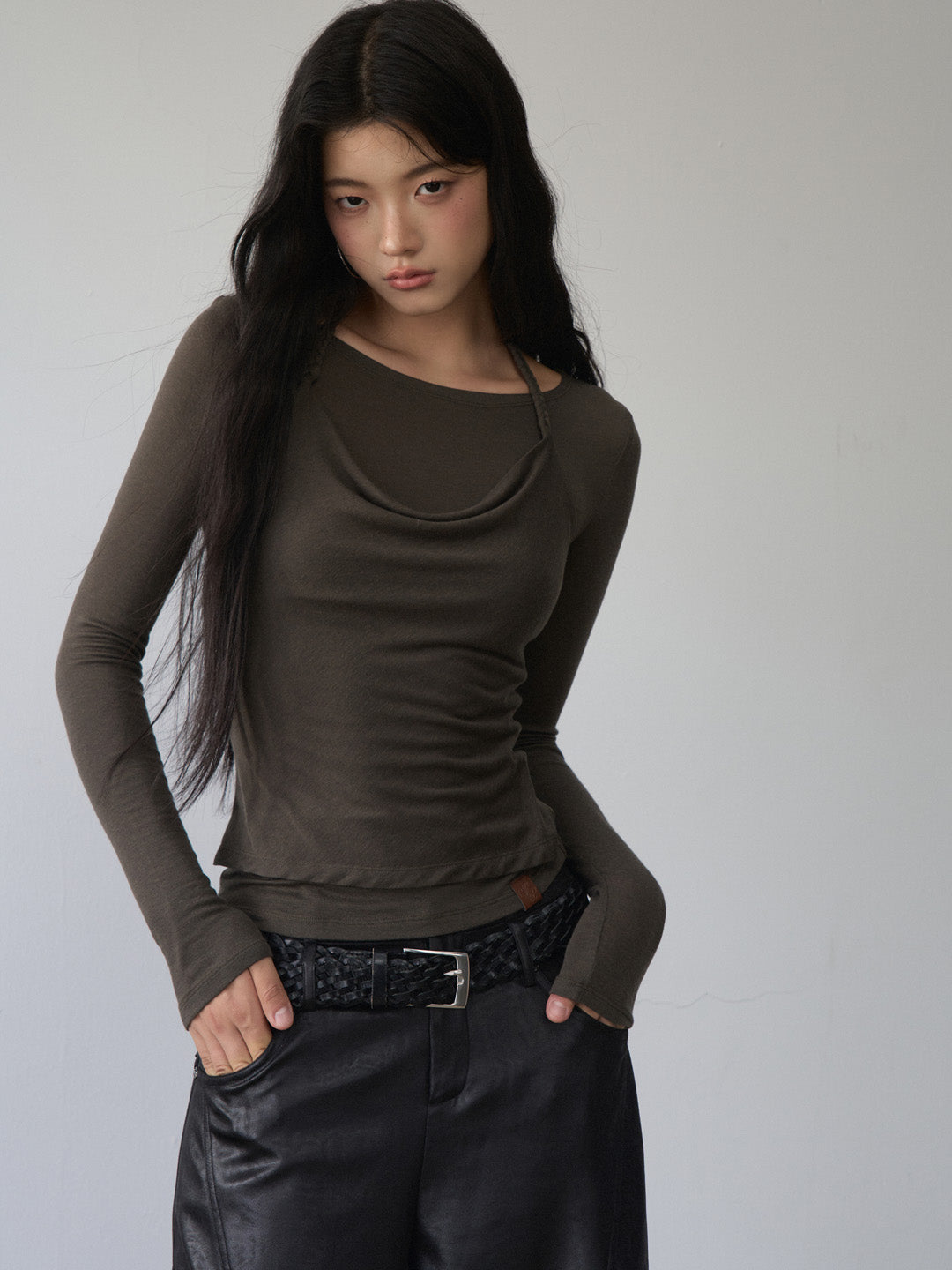 VIA PITTI VIABTP423 Fake two piece knitted base long sleeved T-shirts