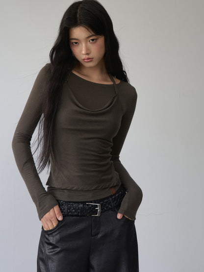 VIA PITTI VIABTP423 Fake two piece knitted base long sleeved T-shirts
