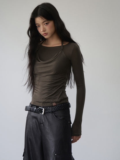 VIA PITTI VIABTP423 Fake two piece knitted base long sleeved T-shirts