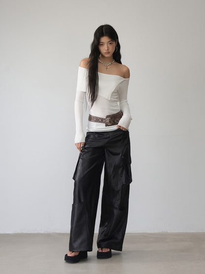 VIA PITTI VIACK507 Off shoulder long sleeved woolen knitted sweater