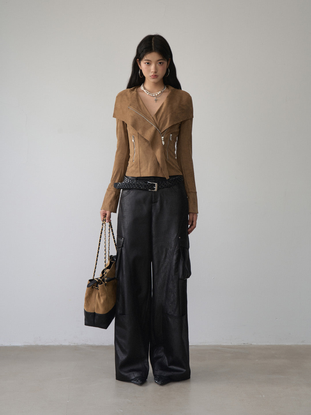VIA PITTI VIACC485 Large collar short suede jacket