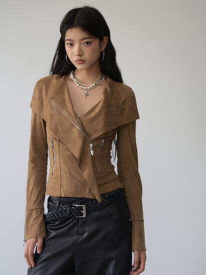 VIA PITTI VIACC485 Large collar short suede jacket