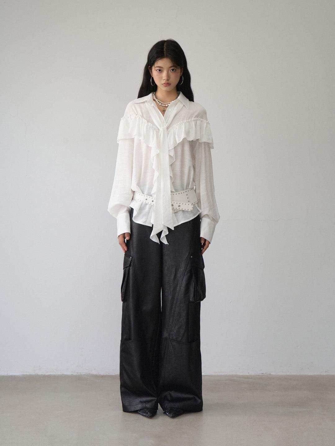 VIA PITTI VIABTP476 Ruffle edge ribbon shirt