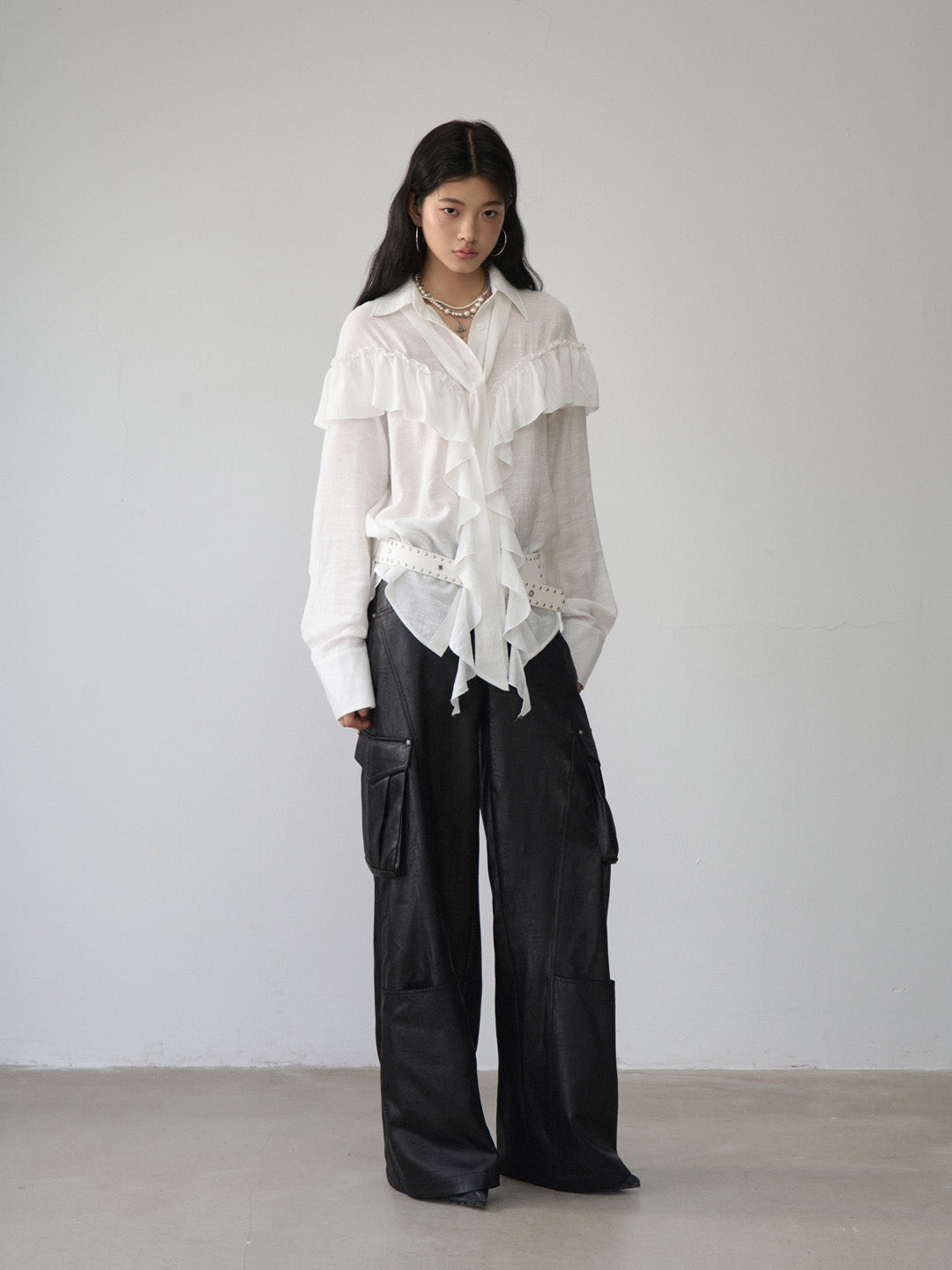 VIA PITTI VIABTP476 Ruffle edge ribbon shirt