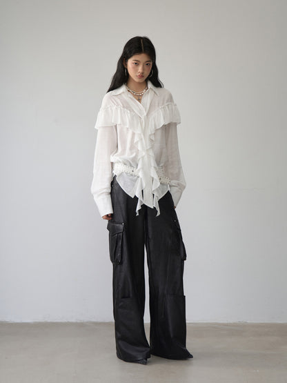 VIA PITTI VIABTP476 Ruffle edge ribbon shirt