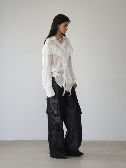 VIA PITTI VIABTP476 Ruffle edge ribbon shirt