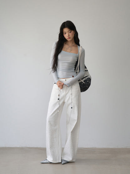 VIA PITTI VIABTP480 One shoulder strapless long sleeved slim fit base top