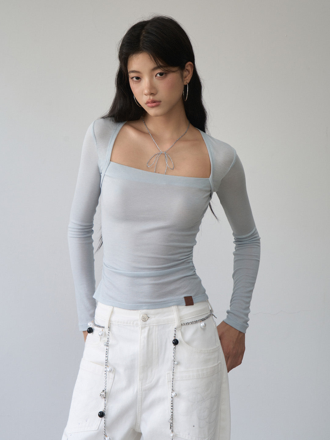 VIA PITTI VIABTP480 One shoulder strapless long sleeved slim fit base top