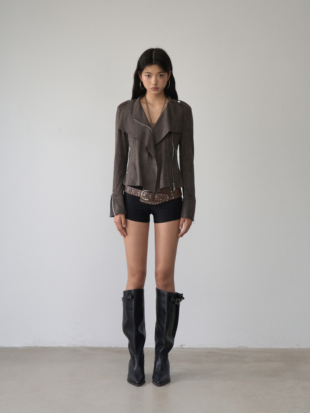 VIA PITTI VIACC485 Large collar short suede jacket