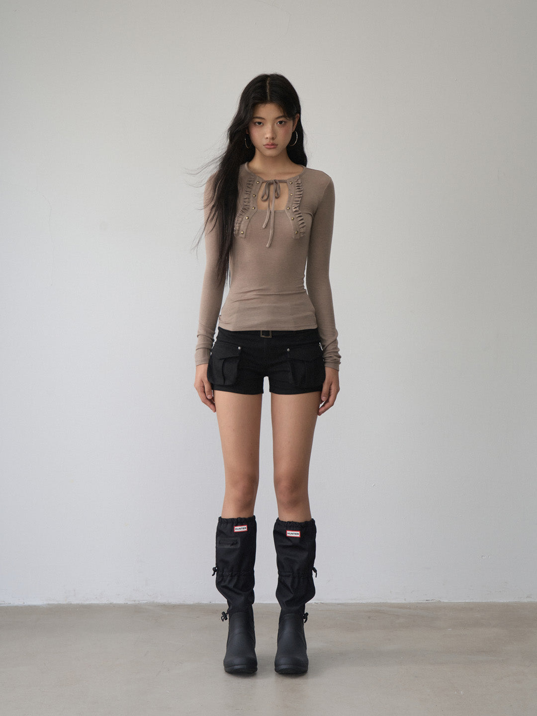 VIA PITTI VIABTP459 Strap pleated long sleeved base top
