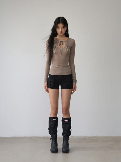 VIA PITTI VIABTP459 Strap pleated long sleeved base top