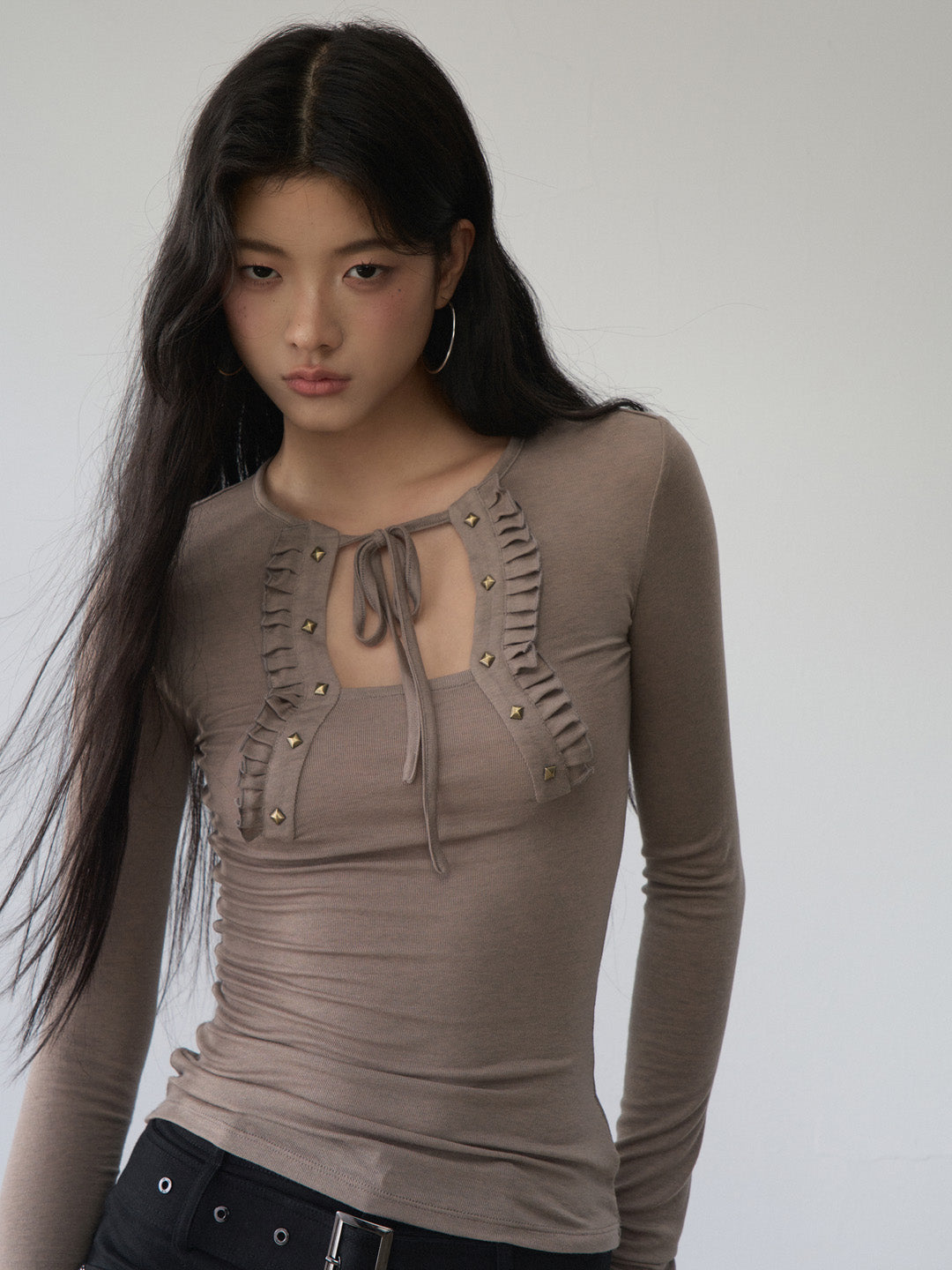 VIA PITTI VIABTP459 Strap pleated long sleeved base top
