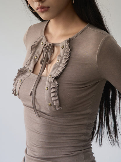 VIA PITTI VIABTP459 Strap pleated long sleeved base top