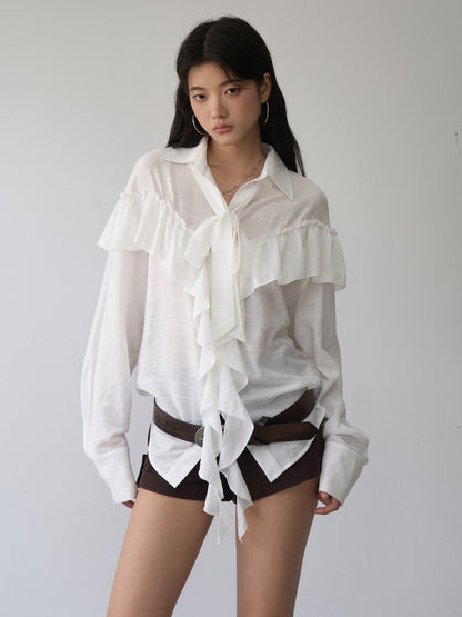 VIA PITTI VIABTP476 Ruffle edge ribbon shirt
